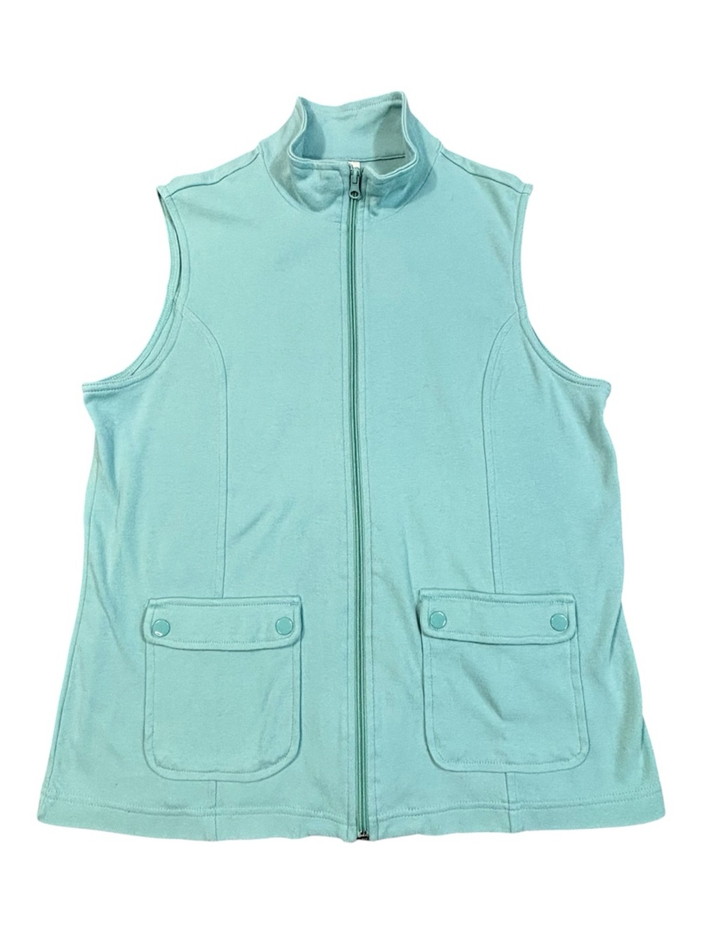 Blair Women Medium Vest Mint Green Full Zip Pockets Mock Neck Cotton Blend M
